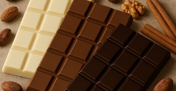 Milk, dark and white chocolate bars